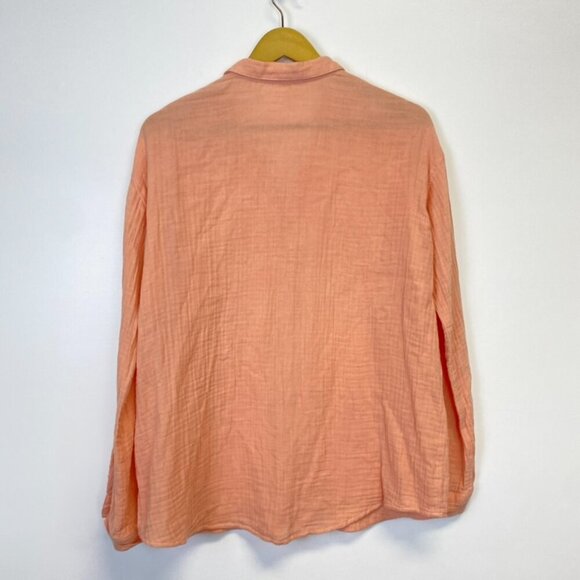 Eileen Fisher Organic Cotton Peach Gauze Button Down Top - Picture 10 of 12